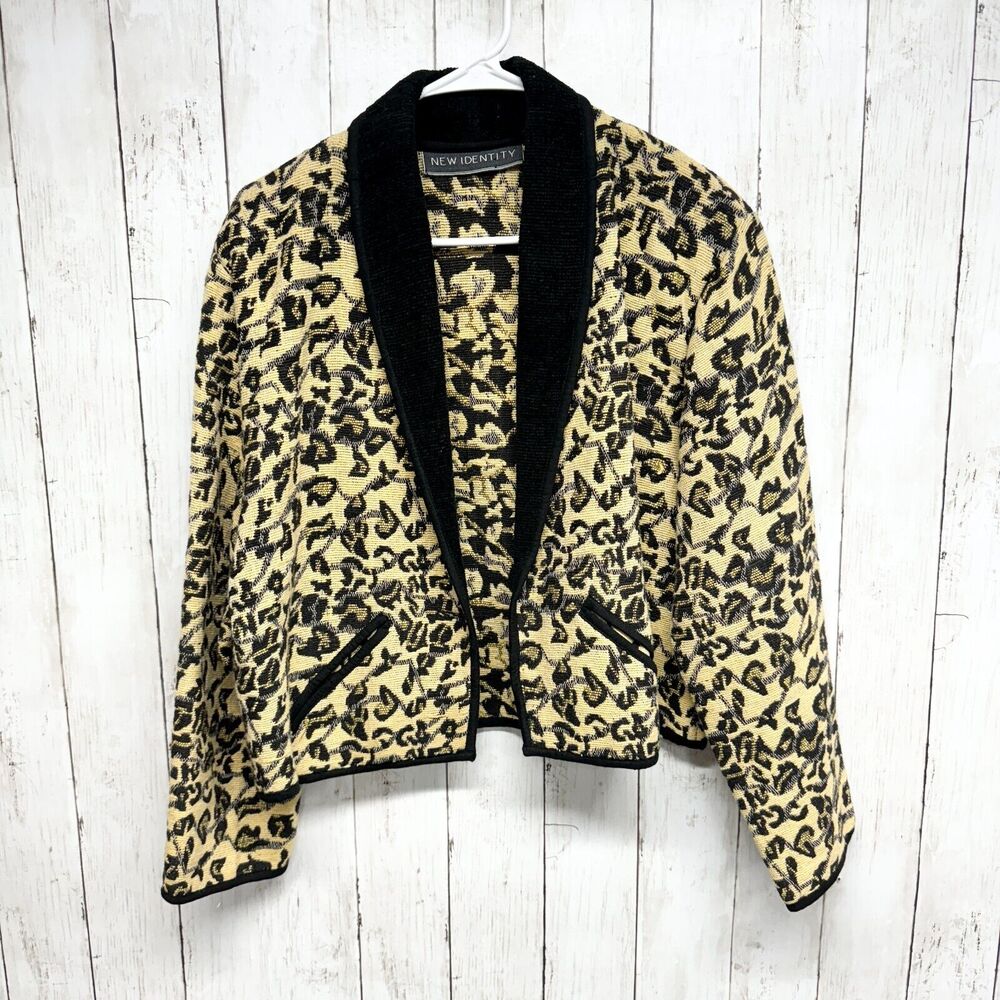 Vintage Casual Corner Jacket Women’s Size L Yellow Black Tapestry Pockets‎